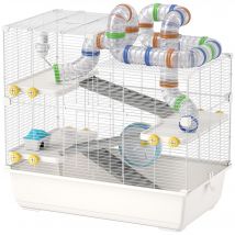 PawHut Cage pour Hamsters à 4 Niveaux avec Tubes, Roue, 3 Portes et Plateau, en Métal, PP et PS, 78x45x73 cm, Blanc