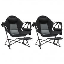 Outsunny 2 Mecedora Jardín Exterior con Reposapiés Reposacabezas Portavasos Bolsillos y Bolsa de Transporte Carga 120 kg Negro