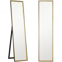 HOMCOM Miroir à Figure Entière avec Support Mural et Cadre, en Bois et Verre, 37x3x157 cm, Noir et Doré