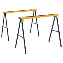 Homcom Lot de 2 tréteaux pliables en métal noir et jaune 100L x 50l x 76H cm