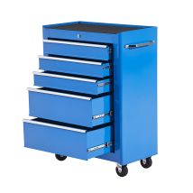 HOMCOM Carro de Herramientas para Taller con Ruedas 5 Cajones Armario con Cierre y Asa Lateral 61,5x33x85 cm Azul   Aosom España