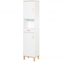 kleankin Meuble Salle de Bain Gain de Place en Bois, Meuble Colonne avec Armoires et Tiroir, 39x30x180cm, Blanc