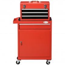 DURHAND Chariot à Outils 2 en 1 avec Caisse Amovible et Armoire avec Clé en Acier, Rouge