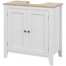 kleankin Mobile Sottolavabo de Salle de Bains à U avec Étagère Réglable Interne, en MDF, 60x30x60 cm, Blanc et bois coloré