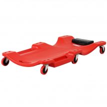 DURHAND Chariot de Mécanicien avec Repose-Tête Rembourré et 2 Plateaux Latéraux en Plastique Rouge, 100x48x12 cm