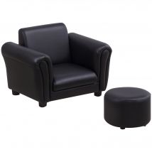 HOMCOM Kindersessel mit Fußhocker, Minisofa in Schwarz für 3-7 Jahre, Holz, 54x42x41cm, ideal für Kinderzimmer & Spielbereich   Aosom.de