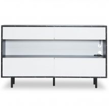 Sideboard offen Stauraum LED Beleuchtung Schwarz Marmor Design 4 Schubladen, Robust und stabil, 150 x 35 x 89,5 cm, Weiß Schwarz   Aosom.de