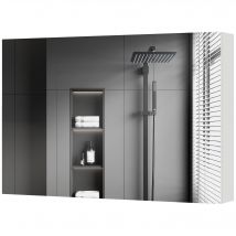 kleankin Badezimmerschrank mit 3 Spiegeltüren, Badezimmerspiegel mit verstellbaren Regalen aus Holz und Glas, 90x13.5x60 cm, Weiß   Aosom