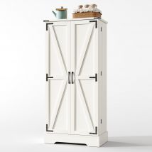 Küchenschrank, LED Beleuchtung mit verstellbaren Regalen Landhausstil Weiße stabiler praktischer Kücheneinrichtung, 60 x 35 x 128,5 cm   Aosom.de