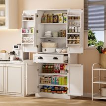 Aufbewahrungsschrank, Küchenschrank mit 4 Türen 1 Schublade 6 Staufächer 4 verstellbare Ablageflächen, sicher mit Kippschutz, 80x40x182cm   Aosom.de