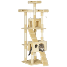 PawHut Árbol Rascador Grande para Gatos 50x50x170 cm Niveles Cuevas Escaleras Juguetes Camas Beige Centro de Actividades y Descanso   Aosom España