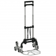 DURHAND Diable Escalier Pliant en Aluminium 6 Roues avec Sangle de Sécurité Charge 70kg Argent Noir   Aosom France