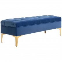HOMCOM Sitzbank Bettbank Schuhbank Samt Blau 118 x 45 x 42 cm mit erhöhten Beinen für Schlafzimmer & Flur   Aosom.de