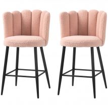 HOMCOM Set mit 2 Barhockern aus Woll-Look-Stoff, Sitzhöhe 65 cm, Barhocker mit Rückenlehne und Fußstütze, Stahlbeine, Küchenhocker, Esszimmer, Theke, Rose   Aosom