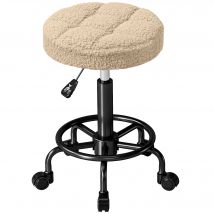 HOMCOM Drehbarer Runder Hocker mit Rollen, Höhenverstellbar 50-66 cm, Sitzbezug aus Frotteestoff für Salons, Werkstätten, Spa, Massage Hellbraun   Aosom