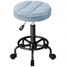 HOMCOM Drehbarer runder Hocker mit Rollen Höhenverstellbar 50-66 cm Sitzbezug aus Schafsackstoff für Salons Werkstätten Spa Massage Blau   Aosom