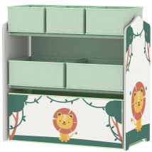 AIYAPLAY Kinder Spielzeugregal mit 6 herausnehmbaren Non-Woven-Stoffboxen, 3-stufiger Spielzeugorganizer für Kinderzimmer, Spielzimmer, Kindertagesstätte, 63x30x66 cm, Grün   Aosom