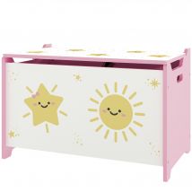 AIYAPLAY Coffre à jouets avec couvercle, coffre de rangement enfant avec charnières de sécurité, 60 x 37 x 39 cm, rose