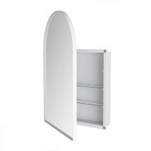 Armoire murale avec miroir arqué et cadre en métal, pour salle de bain, salon ou chambre à coucher, 91x61x12 cm, Blanc