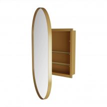 Armoire murale avec miroir ovale, armoire à miroir avec espace de rangement pour salle de bain, salon et chambre, 85x51,5x12 cm, Or