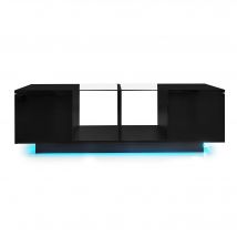 Table basse avec éclairage LED, espace de rangement généreux, 120x50x38,5 cm, Noir