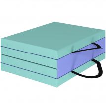 SPORTNOW Tapis de gymnastique pliable portable, tapis de sport épais en 4 parties avec poignées, 180 x 60 x 5 cm, vert et violet