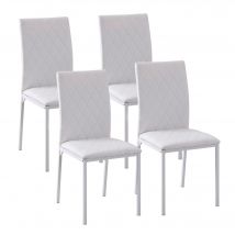 HOMCOM Esszimmerstühle 4er Set Küchenstühle mit Rückenlehne, Rautensteppung, Polsterstühle mit Metallbeinen, für Esszimmer, Küche, Wohnzimmer, Kunstleder, Weiß   Aosom