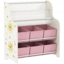 AIYAPLAY Spielzeugregal für Kinder ab 3 Jahren mit 6 Stoffschubladen und 2-stufigem Bücherregal, Regal aus MDF und Stahl, 63x30x71 cm, Rosa   Aosom