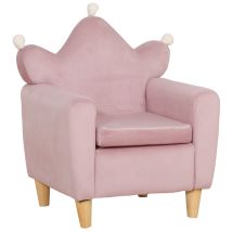 HOMCOM Kinderstuhl mit Kronenrücken und Dichter Polsterung, Kinderstuhl aus niederländischem Samtstoff und Holz, 50,2x41,9x57,8 cm, Rosa   Aosom
