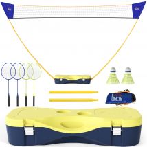 HOMCOM Badminton Netz mit Stand, tragbarer Netzständer für Badminton, inklusive 4 Badminton-Schlägern, Gelb und Blau   Aosom.de