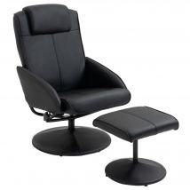 HOMCOM Relaxsessel mit Hocker, 360°drehbarer Fernsehsessel mit Liegefunktion, TV Sessel, Lesesessel für Wohnzimmer, Schlafzimmer, Kunstleder, Schwarz   Aosom