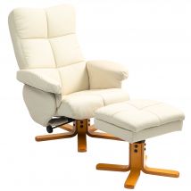 HOMCOM Relaxsessel mit Hocker, Stauraum, Gepolstert Fernsehsessel mit Liegefunktion, 360° Drehbar TV-Sessel für Schlafzimmer, Wohnzimmer, Kunstleder, Cremeweiß   Aosom