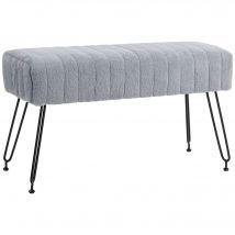 HOMCOM Sitzbank Polsterbank mit Kunstfell-Optik 82 x 30 x 47 cm grau Metallbeine Schuhbank für Flur Schlafzimmer Wohnzimmer   Aosom.de