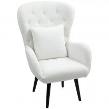 HOMCOM Sessel Loungesessel mit Lendenkissen, Geplosterter Teddy Sessel mit Holzbeine, Diamanttufting-Rücken, Relaxsessel für Wohnzimmer, Schlafzimmer, Weiß   Aosom