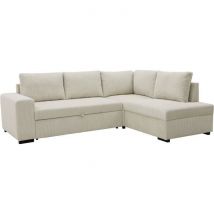 Canapé d'angle convertible réversible NIRVANA 4 a 5 places - Tissu velours côtelé perle - Coffre de rangement - L247 x P 183 x H 87