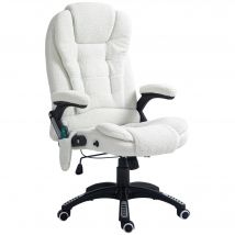 Vinsetto Massage-Bürostuhl, 67x74x107-116cm, höhenverstellbar, mit Wippfunktion, Heizfunktion, Liegefunktion, Fußstütze, Teddysamt, Weiß   Aosom