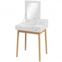 HOMCOM Schminktisch Frisiertisch Kosmetiktisch mit aufklappbarem Spiegel Holzfüße Weiß+Natur 60 x 50 x 85,5cm   Aosom