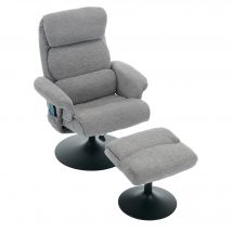Relaxsessel mit Liegefunktion und 5-Punkte-Massage, Fernsehsessel mit elektrischer Heizfunktion und Hocker, 360° drehbar, Chenille-Stoff, 75,5x77x100 cm, Grau