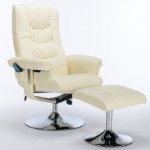 Massagesessel, mit Heizfunktion 5-Punkt Massagegerät verstellbar PU-Leder 360° drehbar für Wohnzimmer Schlafzimmer Beige 79x79x106 cm   Aosom.de