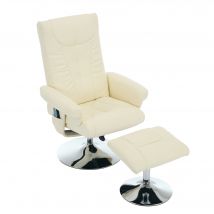 Fauteuil relax avec fonction d'inclinaison et massage à 5 points, fauteuil TV avec fonction de chauffage électrique et repose-pieds, pivotant à 360°, tissu PU, 75x76x103 cm, Beige