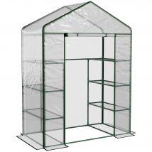 Outsunny Rechteckiges Garten- und Terrassengewächshaus 143x73x195cm, Transparente PVC-Platte und 8 Einlegeböden, aufklappbare Rolltür   Aosom