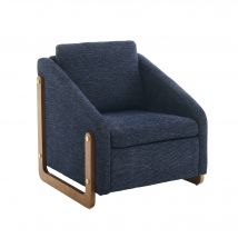 Moderner Akzentstuhl für Wohnzimmer, Loungesessel mit Holzarmlehnen und Rückenkissen, Chenillestoff, 73,5x73,5x73,5 cm, Blau