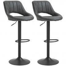 HOMCOM Barhocker-Set 2 drehbare Küchenhocker höhenverstellbar mit Fußstütze in Lederoptik und Metallrahmen 44 x 49 x 90-110 cm Grau   Aosom.de