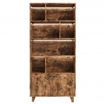 Bücherregal, mit LED, Bücherkammer mit Ablagefächern Doppeltüren 80x30x173 cm Farbwechsel-Ambientelicht, mit Pufferscharnieren, Braun   Aosom.de