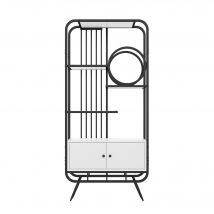 Metallregal Schwarz Weiß Esszimmerregal Regal 80x30x180 cm Dekoratives mit drei Regalböden rund Dekoration Doppeltür Lagerschrank   Aosom.de