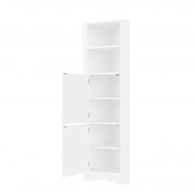 Dreieckiger Badezimmerschrank mit zwei offenen Ablagefächern, verstellbaren Trennwänden, 51,7x32x155,4 cm, Weiß