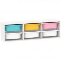 AIYAPLAY Aufbewahrungsregal für Kinder, 2-stufig, Aufbewahrungsregal für Spielzeug mit 6 herausnehmbaren Boxen, für Kinderzimmer, Spielzimmer, Kita, weiß   Aosom