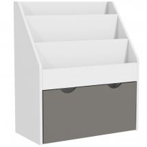 AIYAPLAY Kinderregal für 3-8 Jahre mit 3 Ablagen und unterer Schublade, Spielzeugregal aus MDF, 62.5x30x70 cm, Weiß und Grau   Aosom