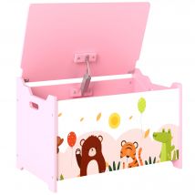 AIYAPLAY Kinderspielzeugtruhe aus Holz mit Klappdeckel, Tiermotiv, Aufbewahrungsbox mit Sicherheitscharnieren, für Wohnzimmer, Spielzimmer, Kinderzimmer, rosa   Aosom