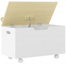 AIYAPLAY Aufbewahrungsbox für Spielzeug mit Rollen, Kinder-Spielzeugtruhe mit klappbarem Deckel und Sicherheitsschanier, Wolken-Design, für Schlafzimmer, Spielzimmer, Kindergarten, Weiß und Natur   Aosom